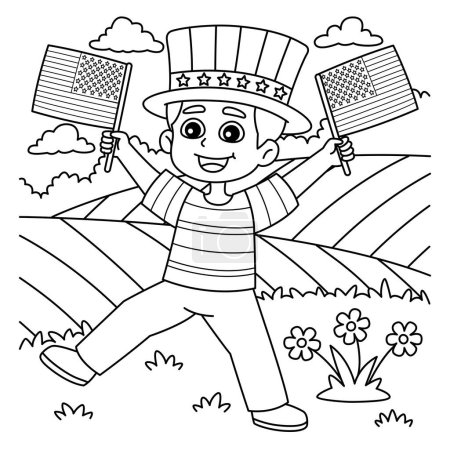 A cute and funny coloring page of a 4th of July Boy with Two American Flag. Provides hours of coloring fun for children. Color, this page is very easy. Suitable for little kids and toddlers.