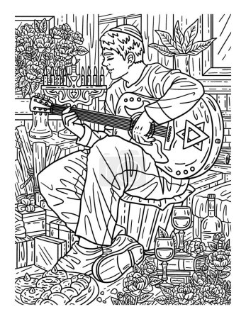 A cute and beautiful coloring page of a Hanukkah Man Playing Music. Provides hours of coloring fun for adults.