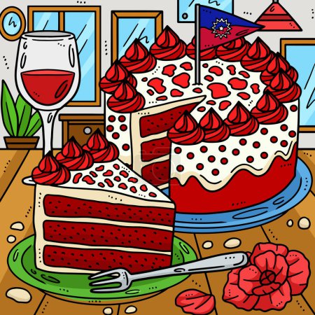 Este clipart de dibujos animados muestra una ilustración de Juneteenth Slice Cake y Flag Topper.