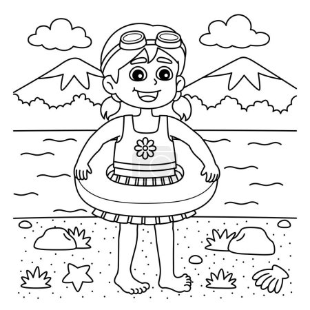 A cute and funny coloring page of a Girl in a Swimsuit Outfit. Provides hours of coloring fun for children. Color, this page is very easy. Suitable for little kids and toddlers.