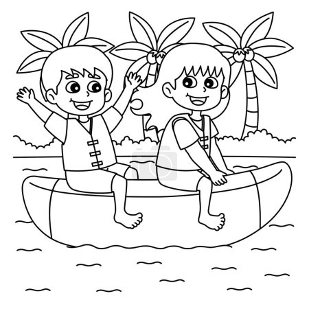 A cute and funny coloring page of a Children Riding a Banana Boat. Provides hours of coloring fun for children. Color, this page is very easy. Suitable for little kids and toddlers.