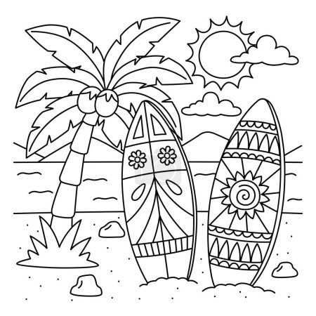 Ilustración de Una página para colorear lindo y divertido de una tabla de surf. Proporciona horas de diversión para colorear para los niños. Color, esta página es muy fácil. Apto para niños pequeños y niños pequeños. - Imagen libre de derechos