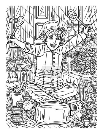 Illustration for A cute and beautiful coloring page of a Boy banging a pot. Provides hours of coloring fun for adults. - Royalty Free Image