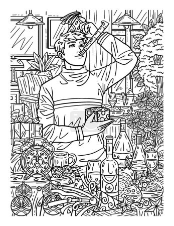 Illustration for A cute and beautiful coloring page of a Man and Party Horn. Provides hours of coloring fun for adults. - Royalty Free Image