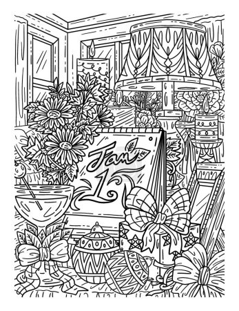 Illustration for A cute and beautiful coloring page of a Table Calendar. Provides hours of coloring fun for adults. - Royalty Free Image