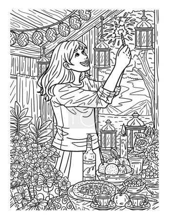 Illustration for A cute and beautiful coloring page of a Child Holding Sparkler. Provides hours of coloring fun for adults. - Royalty Free Image