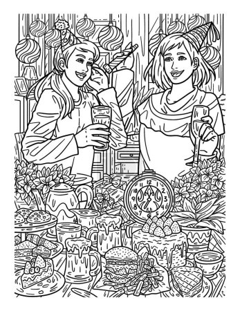 Illustration for A cute and beautiful coloring page of Friends Telling Stories. Provides hours of coloring fun for adults. - Royalty Free Image