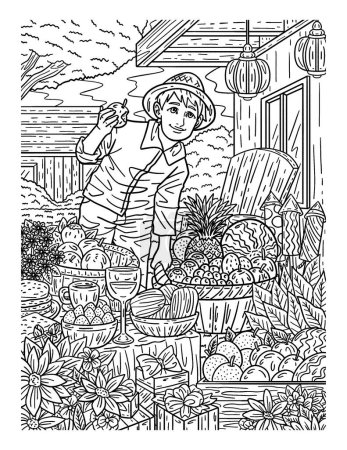 Illustration for A cute and beautiful coloring page of a Boy with a Basket of Fruits. Provides hours of coloring fun for adults. - Royalty Free Image
