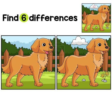 Find or spot the differences on this Golden Retriever kids activity page. A funny and educational puzzle-matching game for children.