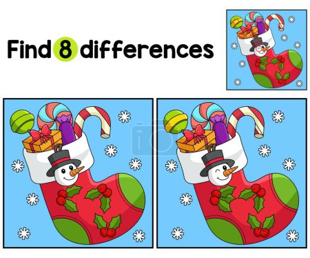 Illustration for Find or spot the differences on this Christmas Stacking Kids activity page. A funny and educational puzzle-matching game for children. - Royalty Free Image