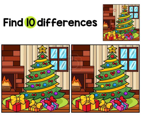 Find or spot the differences on this Christmas Tree with Gifts Kids activity page. A funny and educational puzzle-matching game for children.