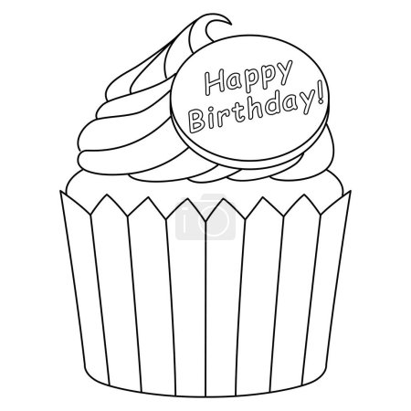Ilustración de Una página para colorear linda y divertida de Happy Birthday Cupcake. Proporciona horas de diversión para colorear para los niños. Color, esta página es muy fácil. Apto para niños pequeños y niños pequeños. - Imagen libre de derechos