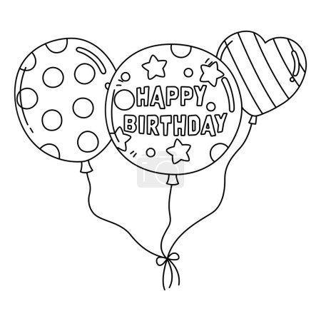 Ilustración de Una página para colorear lindo y divertido de globos de cumpleaños. Proporciona horas de diversión para colorear para los niños. Color, esta página es muy fácil. Apto para niños pequeños y niños pequeños. - Imagen libre de derechos