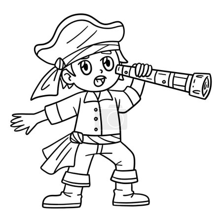 A cute and funny coloring page of a Pirate looking through a Telescope. Provides hours of coloring fun for children. Color, this page is very easy. Suitable for little kids and toddlers.