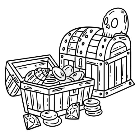 Illustration for A cute and funny coloring page of a Pirate Chests. Provides hours of coloring fun for children. Color, this page is very easy. Suitable for little kids and toddlers. - Royalty Free Image
