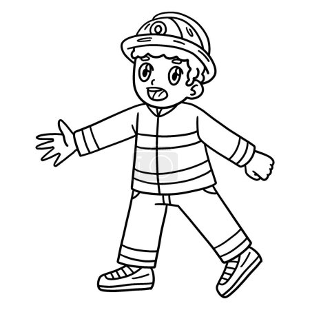 Illustration for A cute and funny coloring page of Firefighter. Provides hours of coloring fun for children. To color, this page is very easy. Suitable for little kids and toddlers. - Royalty Free Image