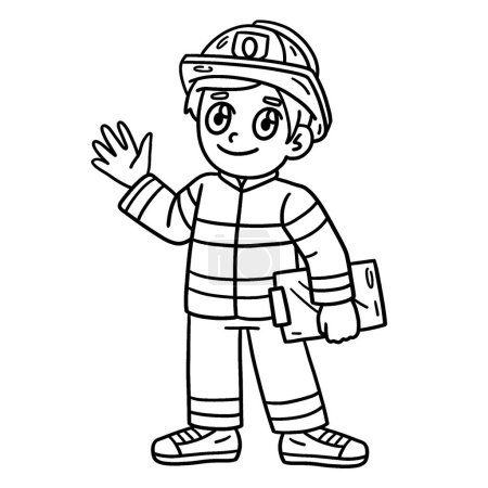 Illustration for A cute and funny coloring page of a Firefighter with a Handbag. Provides hours of coloring fun for children. To color, this page is very easy. Suitable for little kids and toddlers. - Royalty Free Image