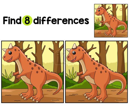 Find or spot the differences on this Carnotaurus Dinosaur Kids activity page. It is a funny and educational puzzle-matching game for children.