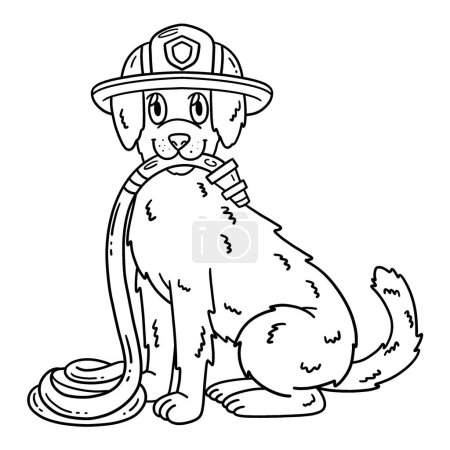 Illustration for A cute and funny coloring page of Firefighter Dog. Provides hours of coloring fun for children. To color, this page is very easy. Suitable for little kids and toddlers. - Royalty Free Image