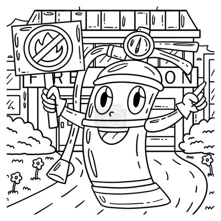 Illustration for A cute and funny coloring page of a fire extinguisher. Provides hours of coloring fun for children. To color, this page is very easy. Suitable for little kids and toddlers. - Royalty Free Image