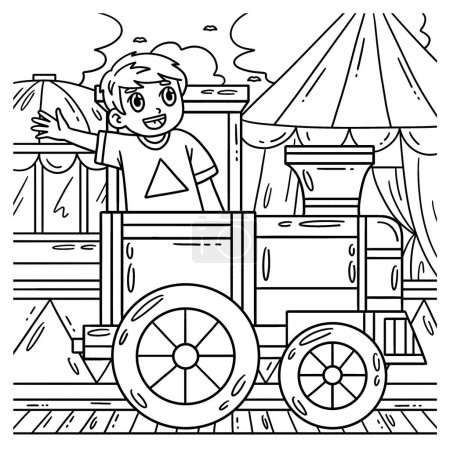 Illustration for A cute and funny coloring page of a Circus Child in Train. Provides hours of coloring fun for children. To color, this page is very easy. Suitable for little kids and toddlers. - Royalty Free Image