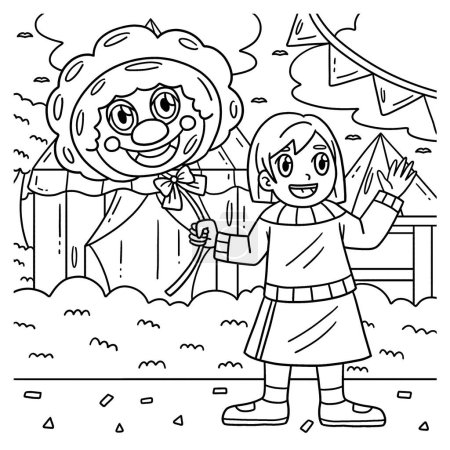 Illustration for A cute and funny coloring page of a Circus Child with a Clown Balloon. Provides hours of coloring fun for children. To color, this page is very easy. Suitable for little kids and toddlers. - Royalty Free Image