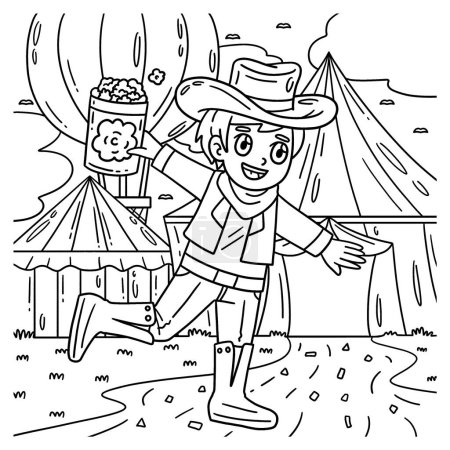 Illustration for A cute and funny coloring page of a Circus in Cowboy Outfit. Provides hours of coloring fun for children. To color, this page is very easy. Suitable for little kids and toddlers. - Royalty Free Image