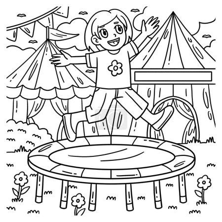 Illustration for A cute and funny coloring page of a Circus Child and Trampoline. Provides hours of coloring fun for children. To color, this page is very easy. Suitable for little kids and toddlers. - Royalty Free Image