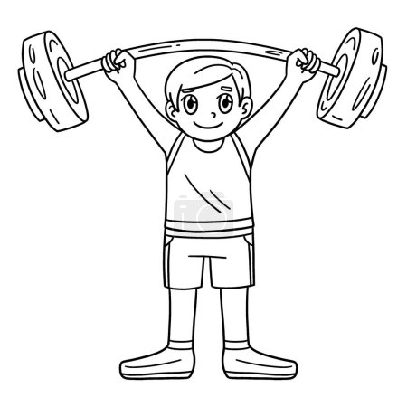 Illustration for A cute and funny coloring page of a Circus Man with Barbell. Provides hours of coloring fun for children. To color, this page is very easy. Suitable for little kids and toddlers. - Royalty Free Image
