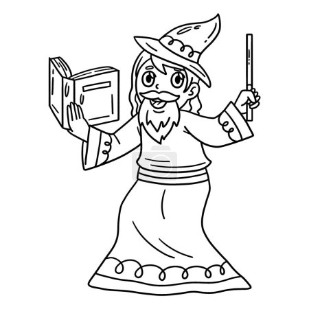 Illustration for A cute and funny coloring page of a Circus Wizard with a Book and Wand. Provides hours of coloring fun for children. To color, this page is very easy. Suitable for little kids and toddlers. - Royalty Free Image