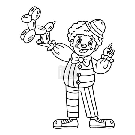 Illustration for A cute and funny coloring page of a Circus Clown with a Balloon Dog. Provides hours of coloring fun for children. To color, this page is very easy. Suitable for little kids and toddlers. - Royalty Free Image