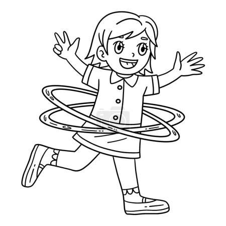 Illustration for A cute and funny coloring page of a Circus Child and Hula Hoop. Provides hours of coloring fun for children. To color, this page is very easy. Suitable for little kids and toddlers. - Royalty Free Image