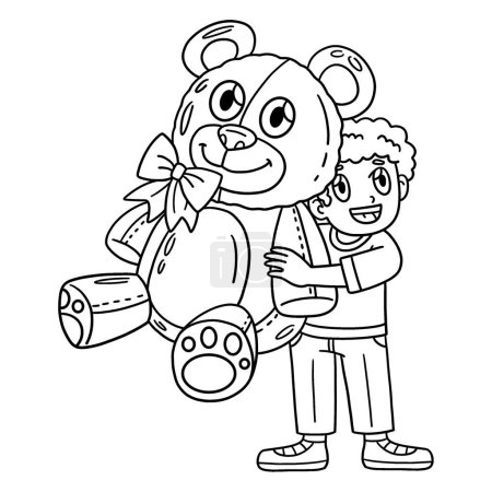 Illustration for A cute and funny coloring page of a Circus Child with Giant Teddy Bear. Provides hours of coloring fun for children. To color, this page is very easy. Suitable for little kids and toddlers. - Royalty Free Image