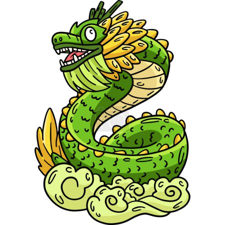 Ce clipart de bande dessinée montre une illustration de l'Année du Dragon Statue Dragon.
