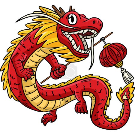 This cartoon clipart shows a Year of the Dragon Holding a Lantern illustration.