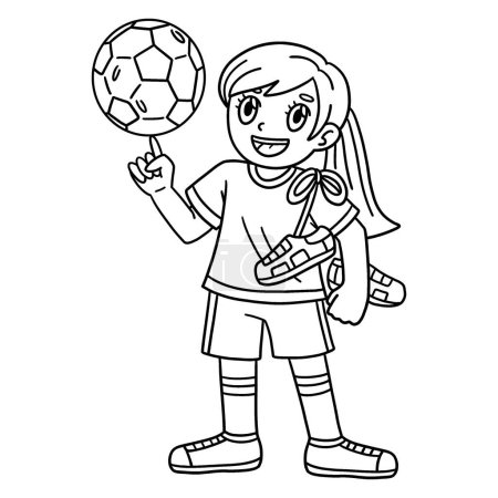 Illustration for A cute and funny coloring page of a Soccer Girl Carrying Shoes. Provides hours of coloring fun for children. To color, this page is very easy. Suitable for little kids and toddlers. - Royalty Free Image