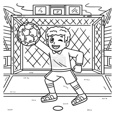 Illustration for A cute and funny coloring page of a Soccer Boy Goal Keeper. Provides hours of coloring fun for children. To color, this page is very easy. Suitable for little kids and toddlers. - Royalty Free Image