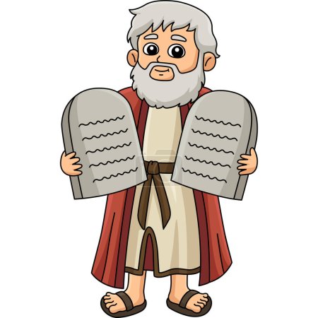 Téléchargez les illustrations : Ce clipart de bande dessinée montre un Moïse avec l'illustration des Dix Commandements. - en licence libre de droit