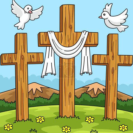 Ilustración de Este clipart de dibujos animados muestra una ilustración de Christian Three Cross. - Imagen libre de derechos