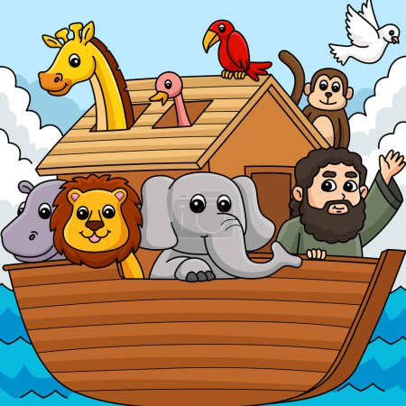 Téléchargez les illustrations : Ce clipart de bande dessinée montre une illustration Christian Noahs Ark. - en licence libre de droit
