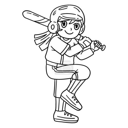 Illustration for A cute and funny coloring page of a Girl Bracing Baseball Bat. Provides hours of coloring fun for children. To color, this page is very easy. Suitable for little kids and toddlers. - Royalty Free Image
