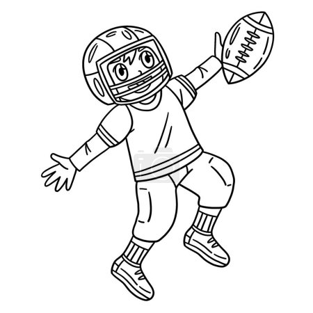 Illustration for A cute and funny coloring page of an American Football Player Receiving Ball. Provides hours of coloring fun for children. To color, this page is very easy. Suitable for little kids and toddlers. - Royalty Free Image