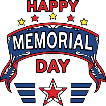 This cartoon clipart shows a Happy Memorial Day with Army Sta illustration.