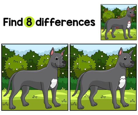 Illustration for Find or spot the differences on this Great Dane Dog Kids activity page. It is a funny and educational puzzle-matching game for children. - Royalty Free Image