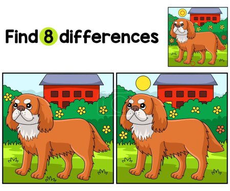 Find or spot the differences on this King Charles Spaniel Dog Kids activity page. It is a funny and educational puzzle-matching game for children.