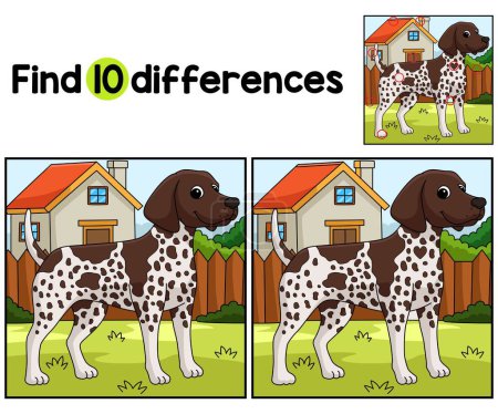 Illustration for Find or spot the differences on this German Shorthaired Pointer Dog Kids activity page. It is a funny and educational puzzle-matching game for children. - Royalty Free Image