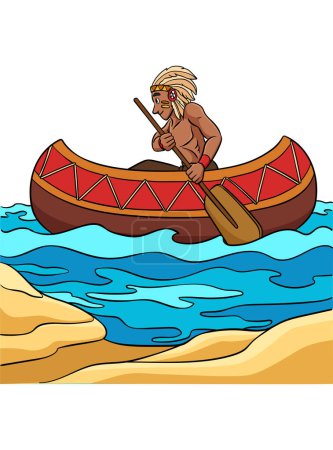 Illustration for This cartoon clipart shows a Native American Indian Canoe illustration. - Royalty Free Image
