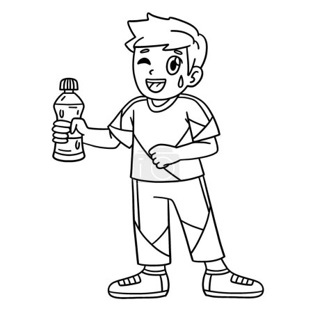 Illustration for A cute and funny coloring page of a Cheerleader Boy with a Water Bottle. Provides hours of coloring fun for children. To color, this page is very easy. Suitable for little kids and toddlers. - Royalty Free Image