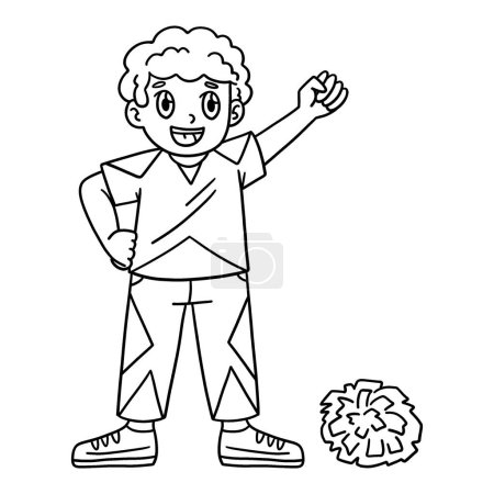 Illustration for A cute and funny coloring page of a Cheerleading Boy Cheerleader Raising an Arm. Provides hours of coloring fun for children. To color, this page is very easy. Suitable for little kids and toddlers. - Royalty Free Image