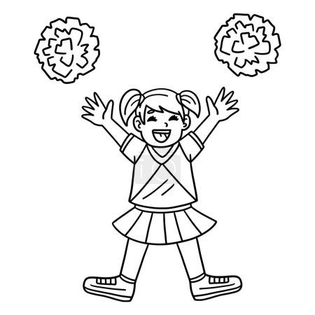 Illustration for A cute and funny coloring page of a Girl Cheerleader with Pompoms. Provides hours of coloring fun for children. To color, this page is very easy. Suitable for little kids and toddlers. - Royalty Free Image
